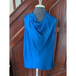 Kenneth Cole Womens Draped Neck Sleeveless Blouse 1X Blue Textured Fabric
